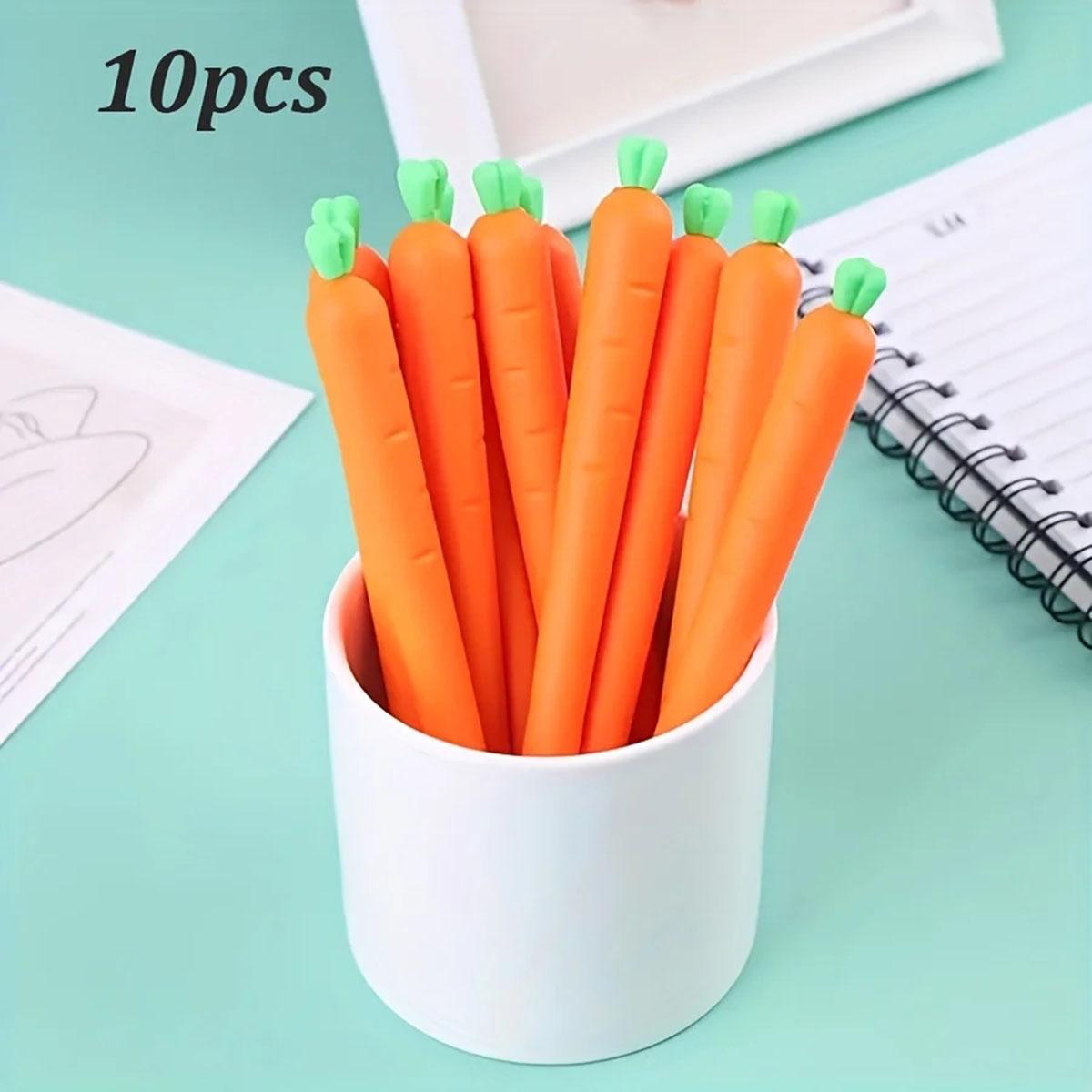 

10pcs WhimsyWorks Carrot-Shaped Gel Pens, Novelty Plastic Writing Instruments, College Ruled, Fun Easter Gifts and Party Favors