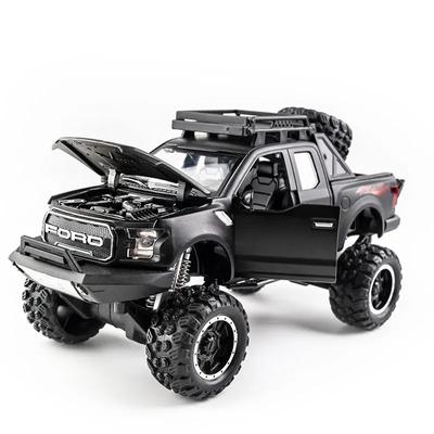 1/32 Ford Raptor F150 Slitinový Odlévaný Model Auta Hračky Zvuk Světlo Hračka Pickup Truck Natahovací Vozidlo pro Děti