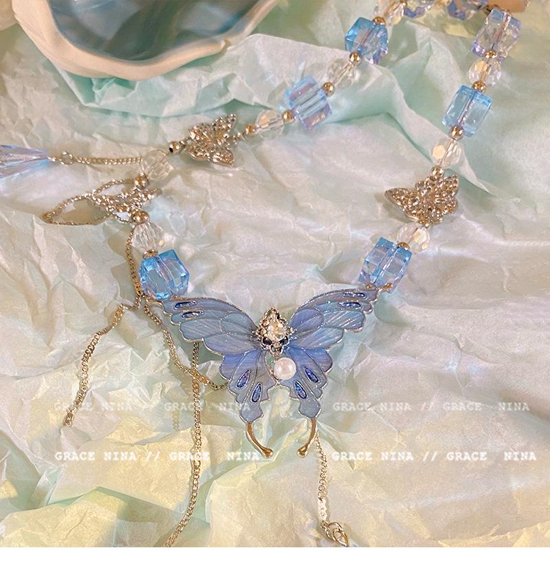 2025 Light Luxury Blue Crystal Butterfly Necklace for Women – Elegant Clavicle Chain Accessory