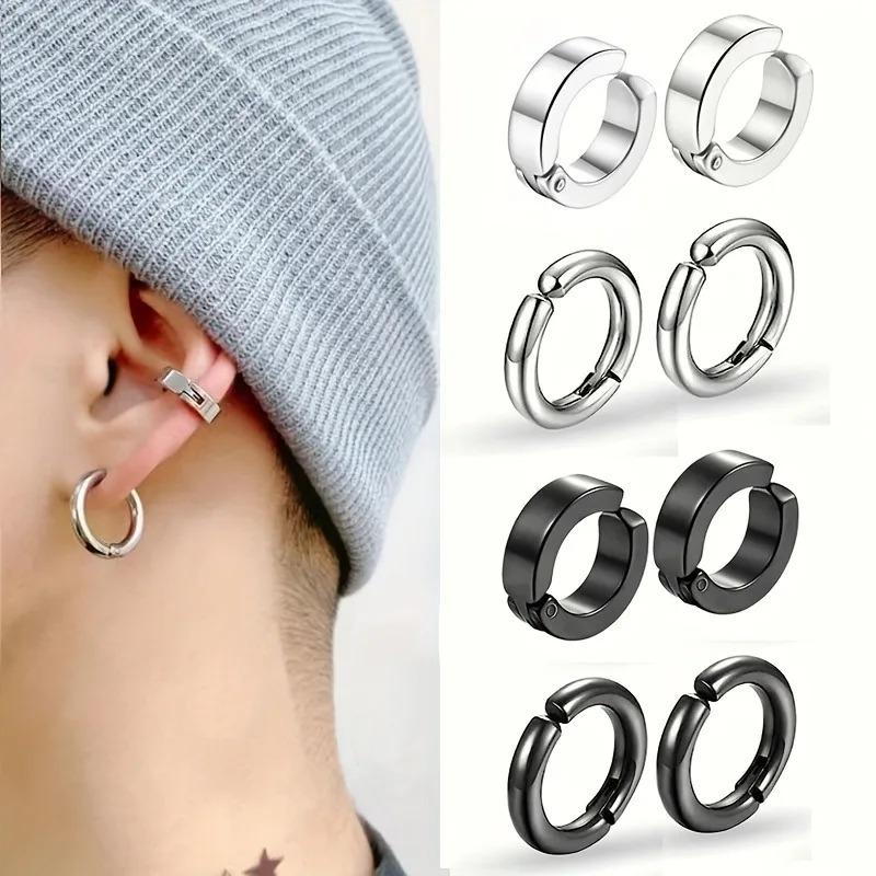 Punk Style 1-8-Piece Stainless Steel Ear Clip Set - Chic Circle Ear Cuffs, No Piercing Needed, Trendy Jewelry Gift