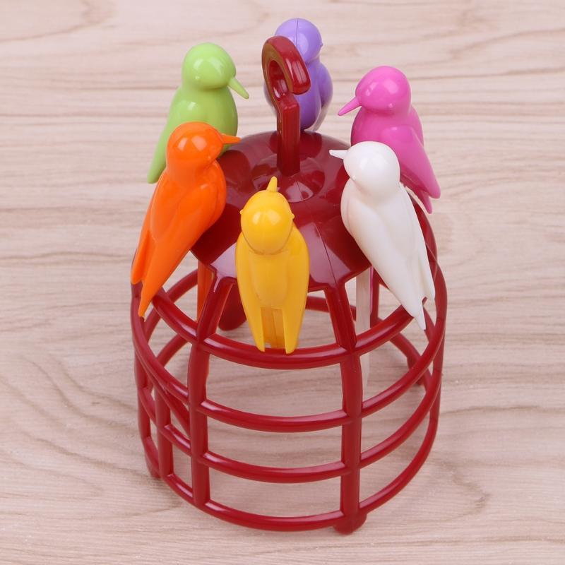 6 Pcs for Creative Birdcage Fruit Fork Toothpick Plastic Stand Holder