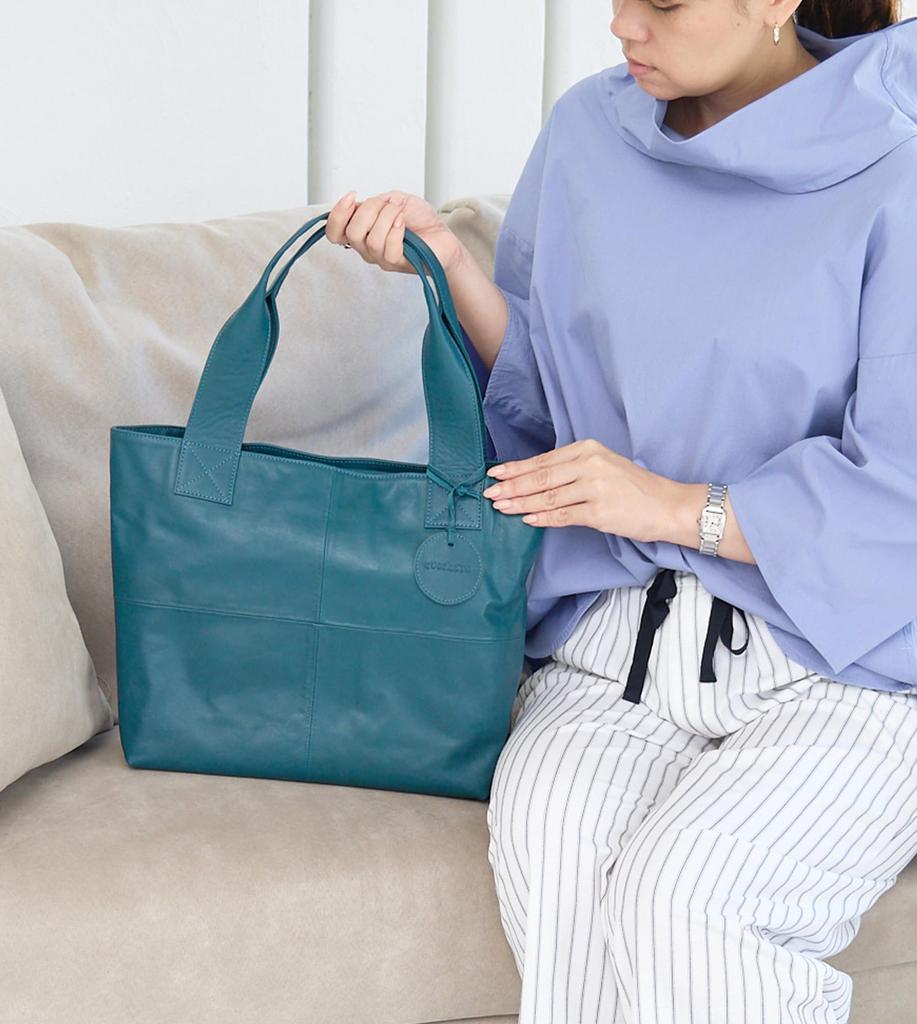 ZUCCHERO Bolso Tote Genuino Grande A4 para el Trabajo con Bolso de Mujer, Cuero, Ligero, Capacidad, Tamaño, Suave, Fondo, Azul-Verde