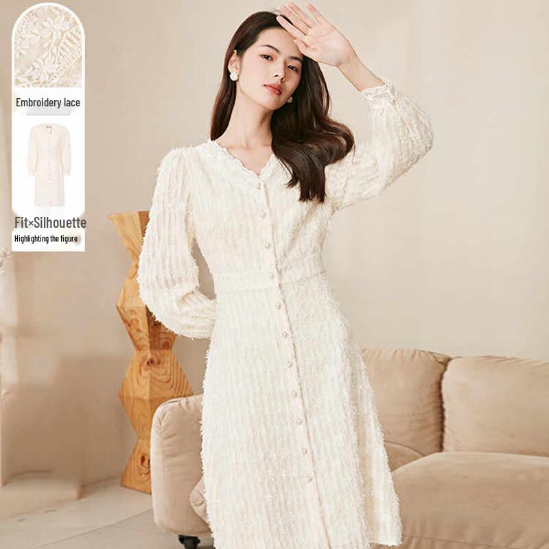 

JESSIE Elegant V-Neck Lace Patchwork A-Line Dress L