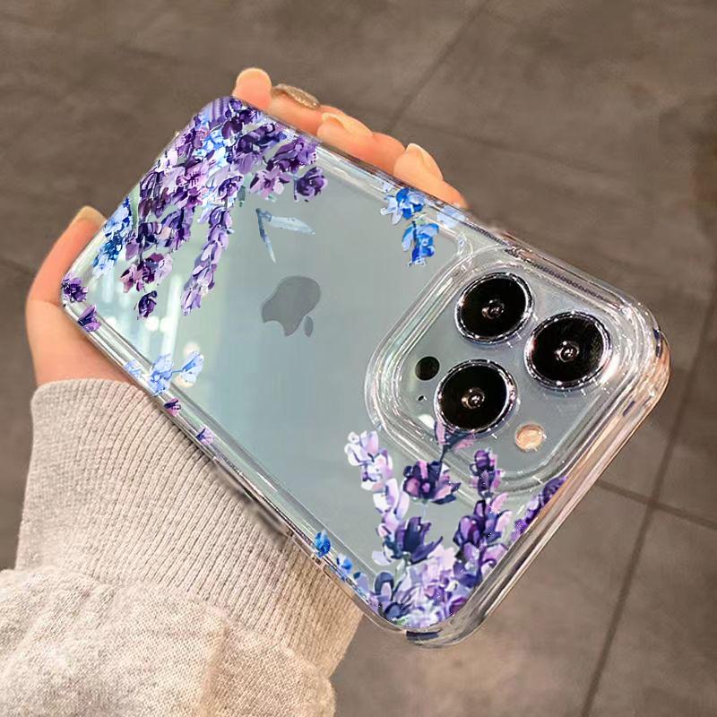 Watercolor Purple Lavender Floral Clear Phone Case for iPhone 17 16 15 14 13 12 11 16E Series Pro Max Plus