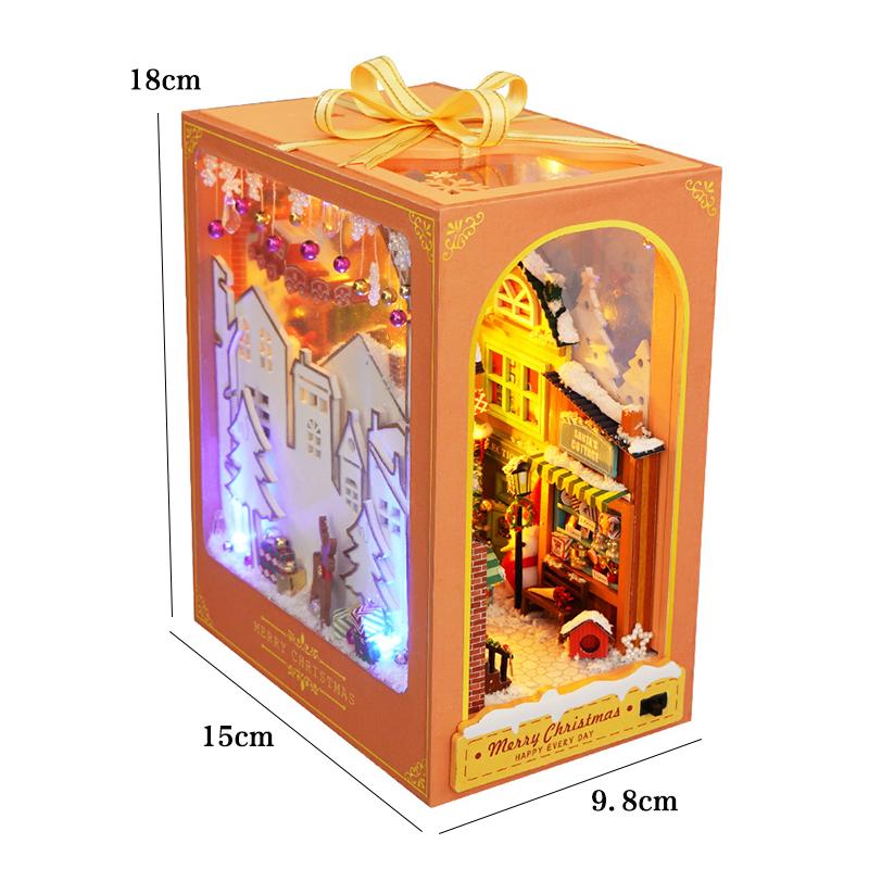 

Деревянный мини-кукольный домик DIY Кит для бук-нука 3D Пазл Сборка Строительная модель Вставка Декор со светодиодной подсветкой Набор для книжной полки Рождественские подарки