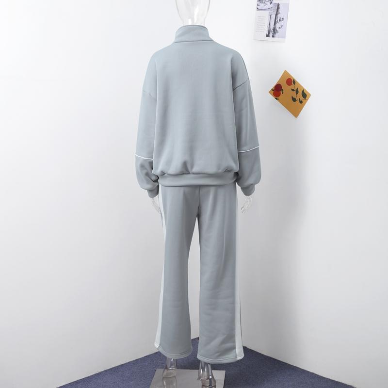 Loose Tracksuit Women Trouser Suits Loose Contrast Zipper Sweat Jacket Stripe Sweatpants Female 2 Piece Set  Autumn Lady Outwear