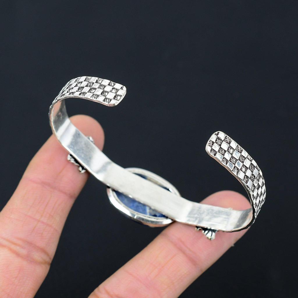 Mothers day Sale 925 Silver Sodalite Stone Ethnic Wife Elegant Birthday Bangle
