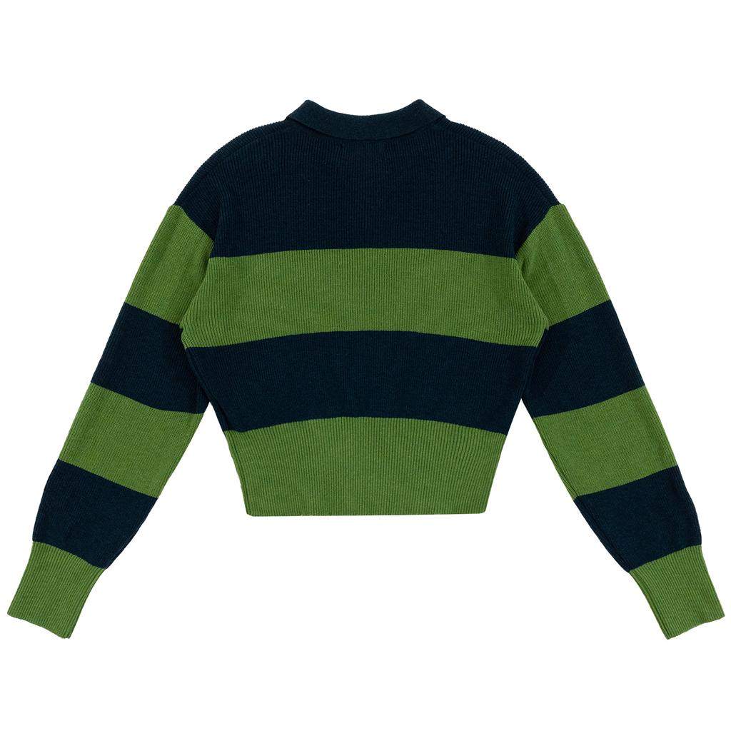 OUT OF TRUNK Stripe Collar Knit Green (Women)
