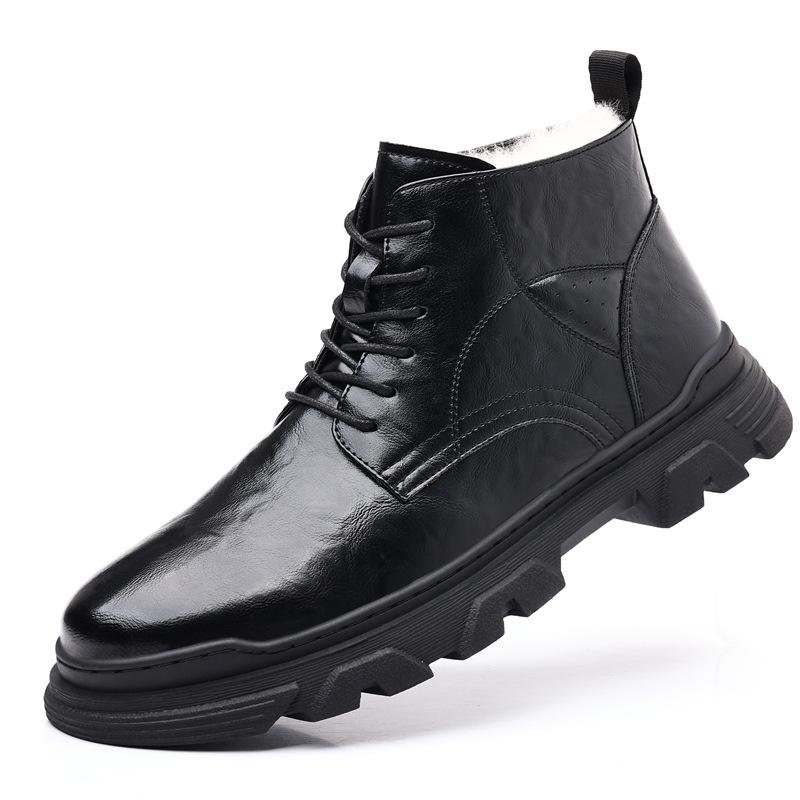 2024 Winter New Men's High Top Cotton Shoes Men's Business Casual Leather Shoes Fleece Warm Cotton Boots Snow Boots 9722