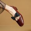 Fashion NEW Spring/Autumn Women Pumps Square Toe Chunky Heel Shoes Genuine Leather Shoes for Women Bow-knot Buckle Strap Mary Janes Shoe