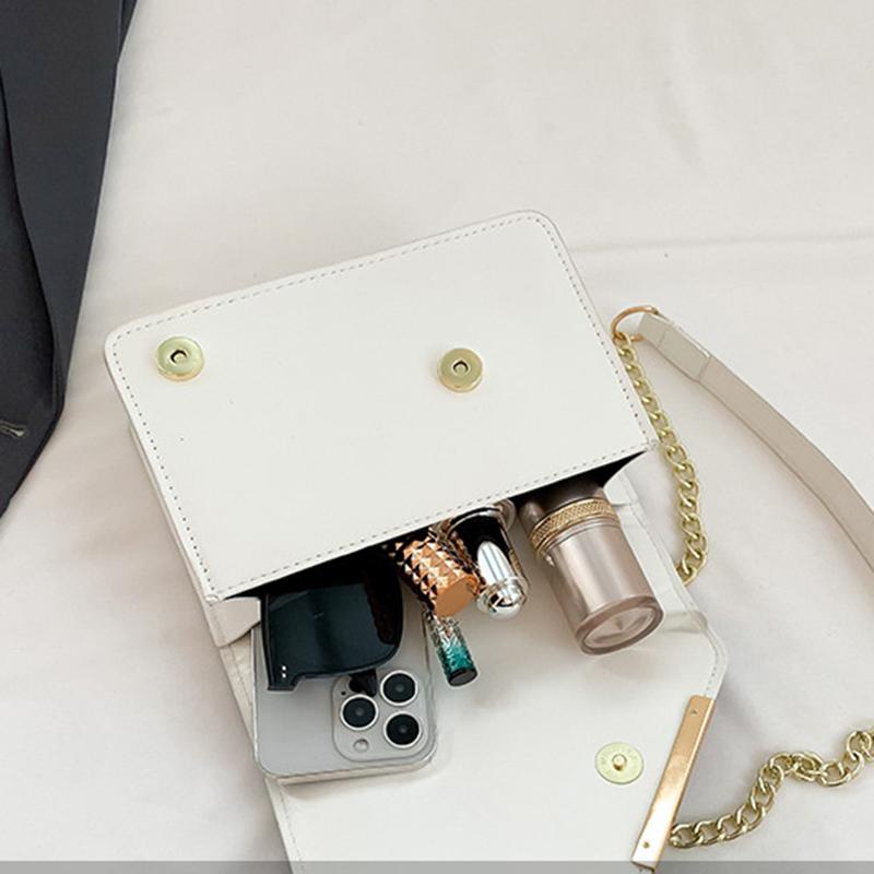 Women PU Leather Small Square Flap Sling Shoulder Bag Summer Contrast Color All-match Chain Crossbody Bag KTY