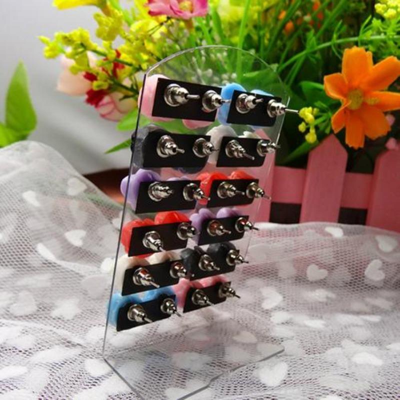 12 Pairs Women's Fashion Rose Flower Mixed Color Flower Ear Stud Earring