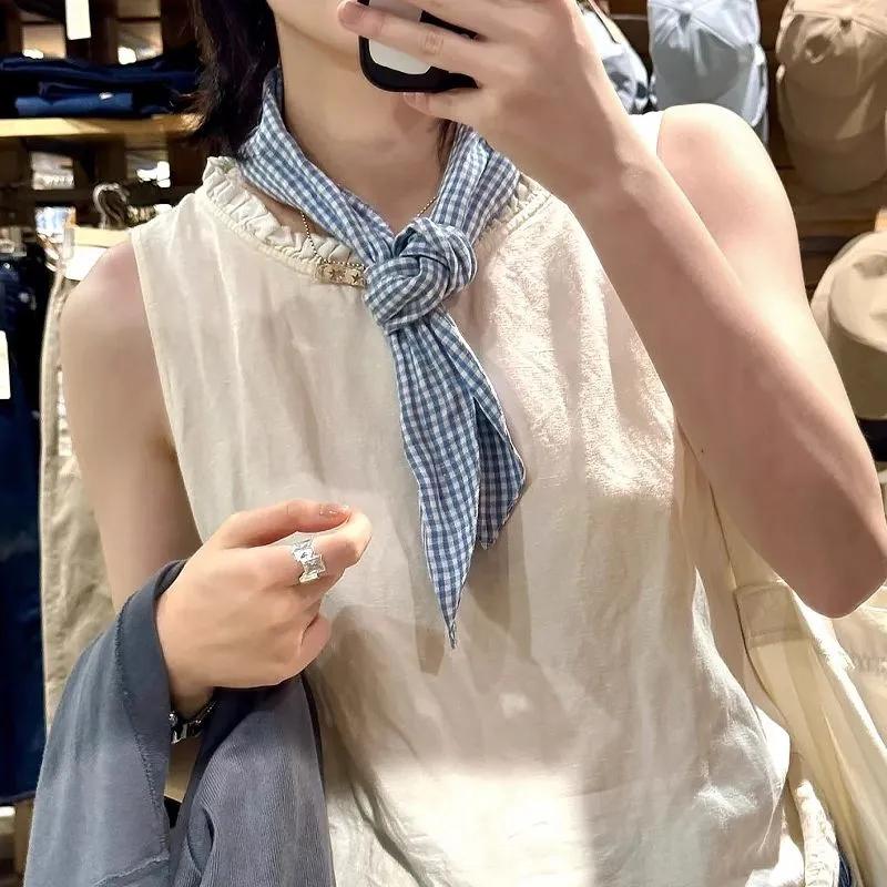 Women Narrow Silk Scarf Polka Dot Print 2 in 1 Adjustable Ribbon Tie Headband Choker for Casual Outfits
