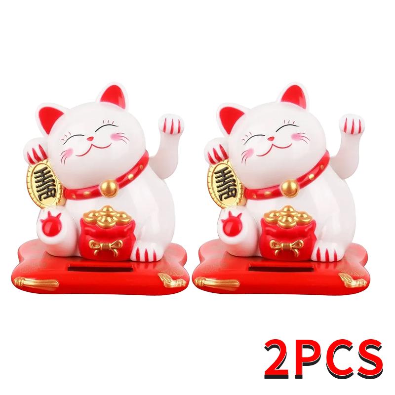 1-10PCS Lucky Beckoning Cat Solar Powered Waving Wealth Good Fortune Awaits Solar-Powered Ornaments For Home, Office, And C