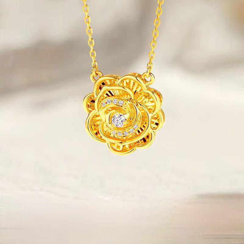 Vielseitige Strass-Rosenblüten-Halskette für Damen, Nachgeahmte Vietnamesische Gold-Schlüsselbein-Kette