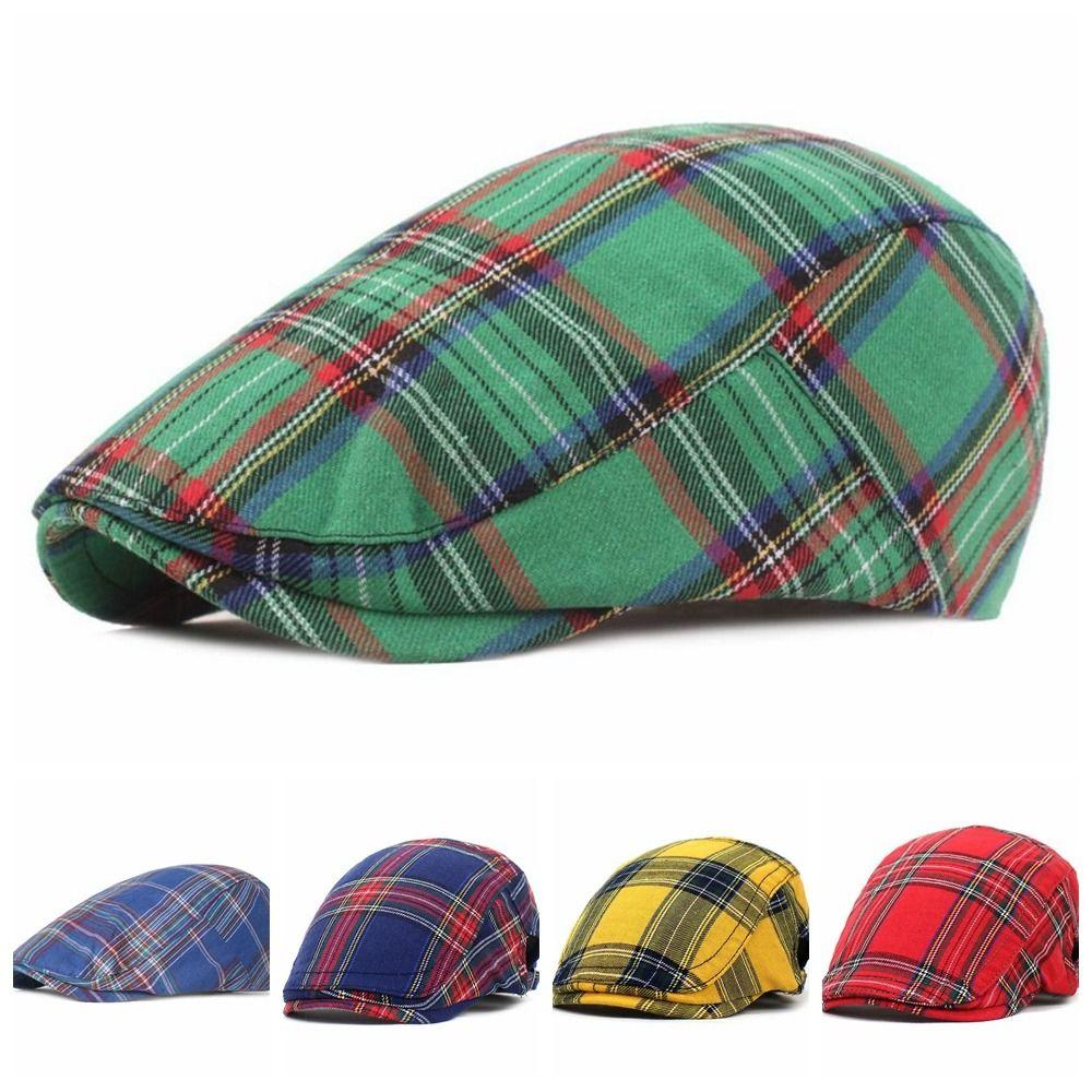 Short Brim Plaid Beret Cap Cotton Women Artist Hat Simple Cloth Painter Cap  Party
