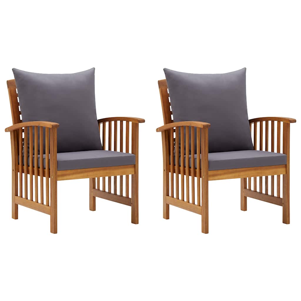 Garden Chairs with Cushions 2 Pcs Solid Acacia Wood