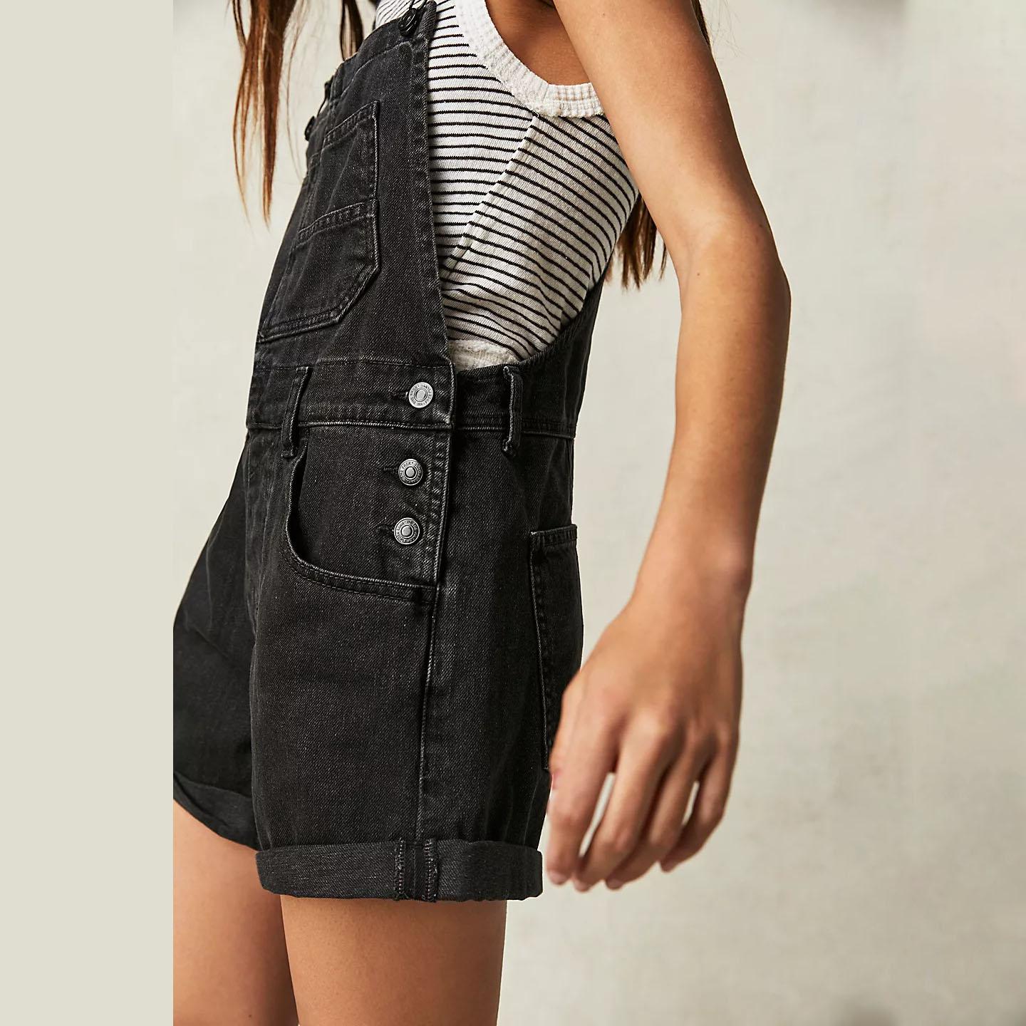 

Женские комбинезоны комбинезоны для стирки джинсовые комбинезоны цельные однотонные шорты карманы сращивание High Street спинка свободные пуговицы XS чёрный