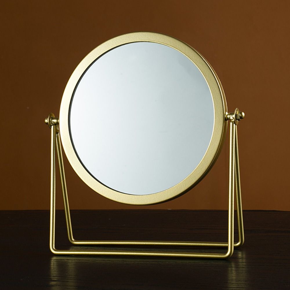Metal Makeup Mirror with Stand Round Dressing Mirror Retro Desktop Mirror  Bedroom