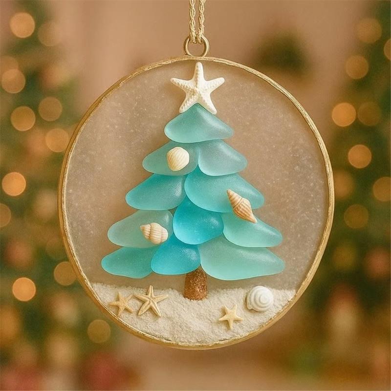 4PCS Durable Acrylic Christmas Hanging Decorations 2D Flat Design Christmas Tree Ornament for Indoor Decoration