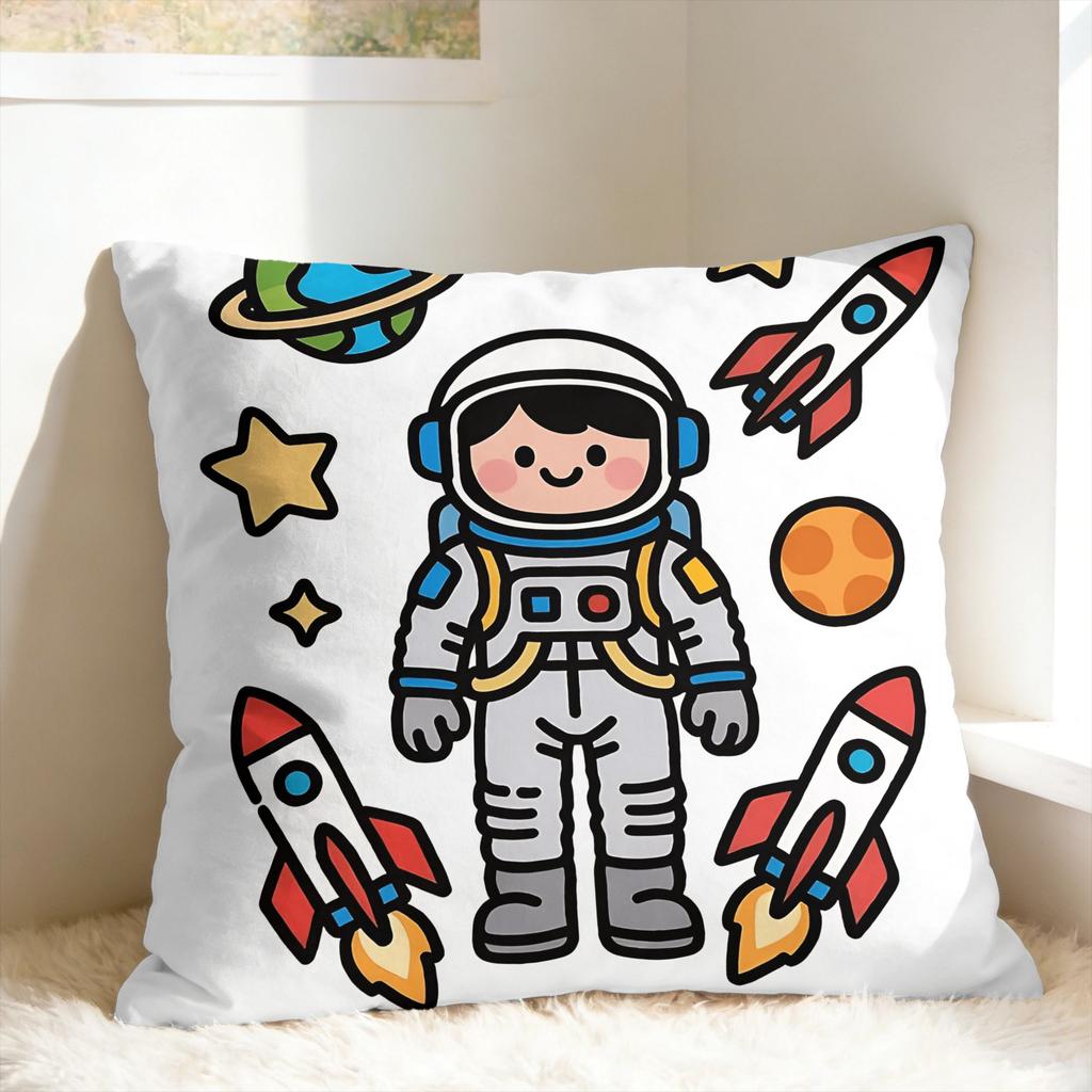 Astronaut & Rocket & Planets Pillow Cover Novelty Pillow Case For Living Room Sofa Comfy Pillowcases Birthday Present