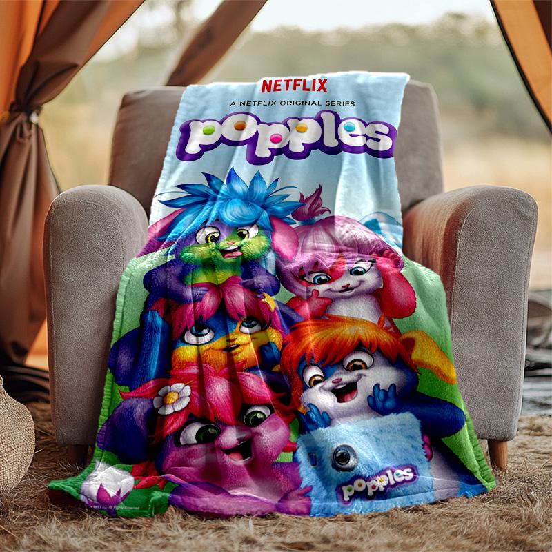 Popples Flannel Blanket Soft Warm All-Season Throw, Design for Camping, Car Travel, Hiking Sofa, Bed, Office Perfect Gift for Parties