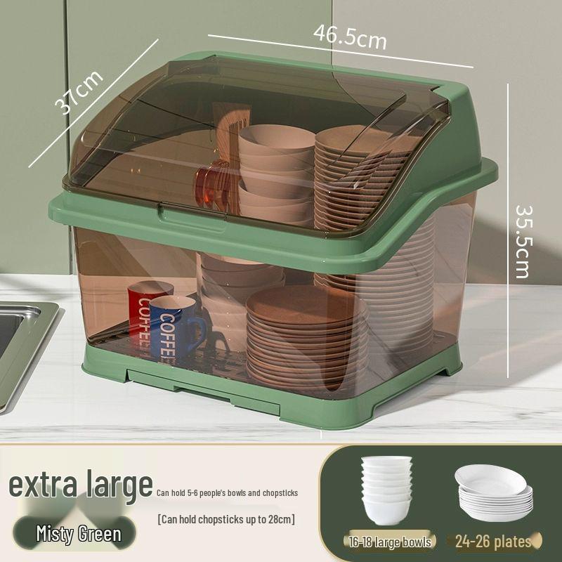 Bowl & Chopstick Storage Box with Lid - Kitchen & Dorm Use, Plastic with Drainage, Bowl & Plate Shelf Organizer, Cabinet Bowl Rack
