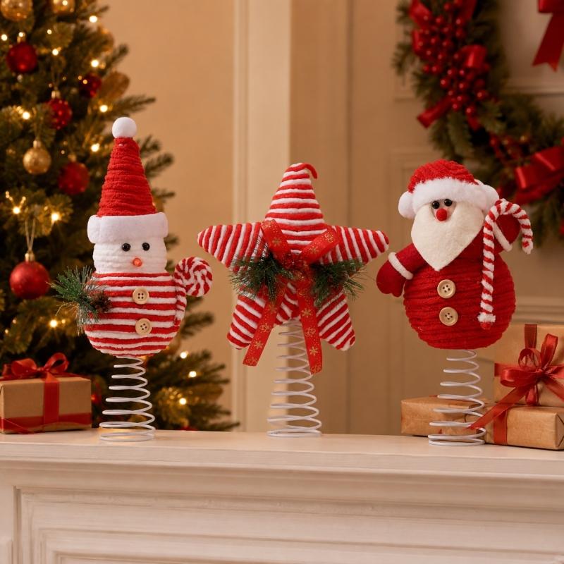 Christmas Top Ornament For Tree Display With Spring Base, Soft Finish, Seasonal Room Style, and Indoor Party Use