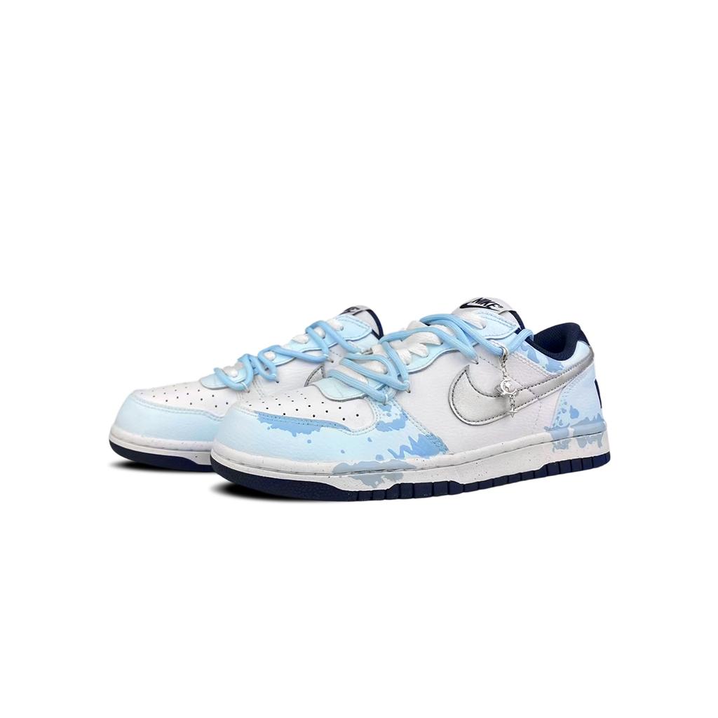 Nike Big Cushioning Abrasion Resistant Cushioning, Wear Resistant Low Top Skateboard Shoes Unisex White Blue 355152-140(Team373-LD)