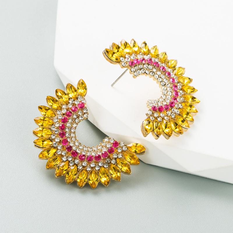 Hoop Half Earring Geometric Women Round Alloy Full Crystal Temperament High Quality Earrings