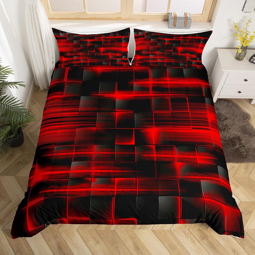 Blå Svart Påslakan King Queen Size Pojkar Flickor Geometri Sängklädesset Geometriskt Täcke Örngott Set Modernt Abstrakt Quiltöverkast