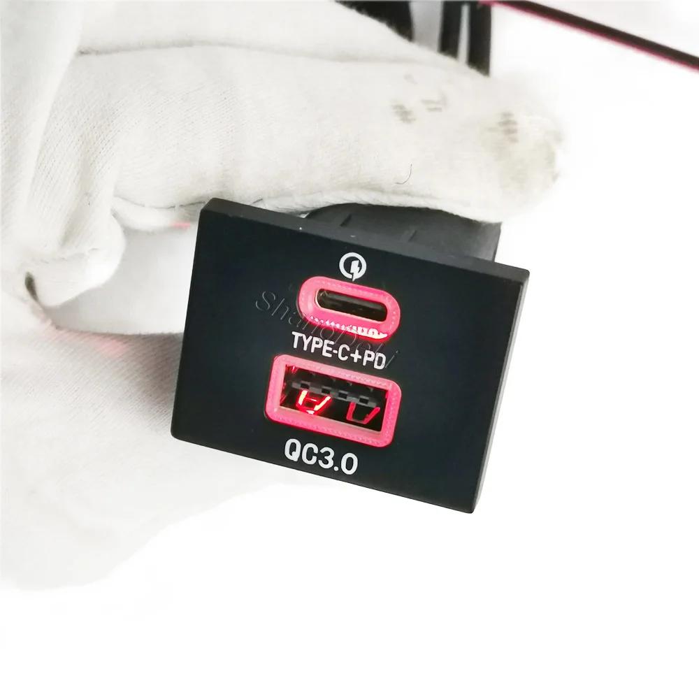 Red LED Fit for Ford Focus 2 Mk2 2009-2011 Car Dual Outlet Charger Adapter QC3.0 Type C PD USB Charging Socket Replacement
