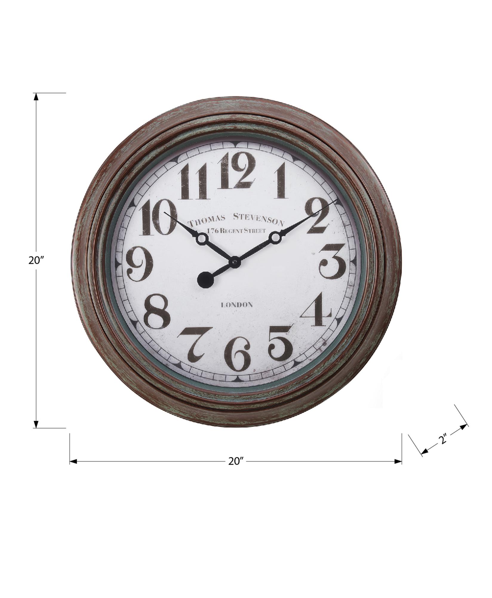 Stylish 20  Round Wall Clock with a Vintage Design in a Rubbed Antique Brown Finish, Perfectly Blending in Transitional Home (Brown,20  Inches(50.80cm)) коричневый