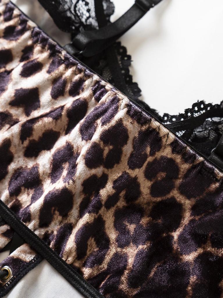 Y2K Velvet Leopard Print Lace-Up Camisole Top