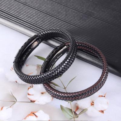 2025 New Fashion Men's Leather Braided Bracelet Street Trend Punk Style Adjustable