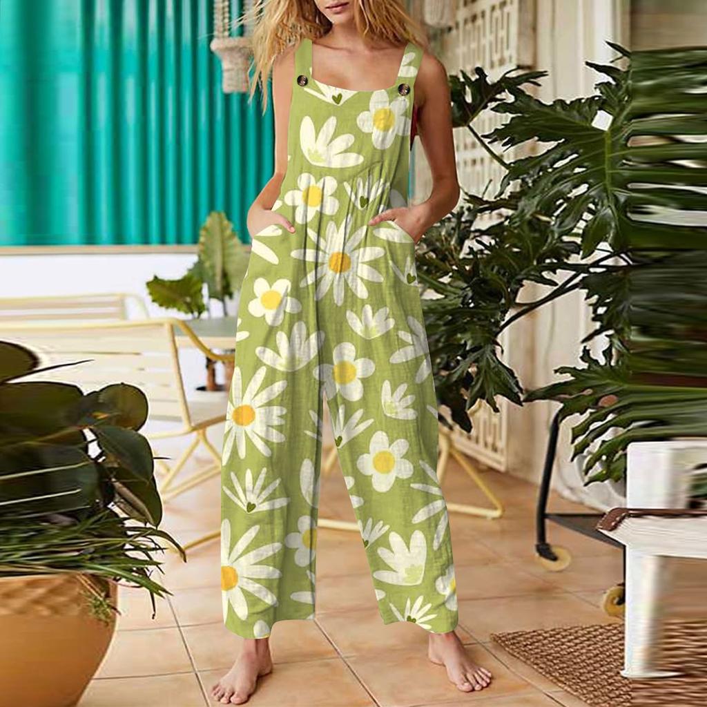 Womens Casual Overalls Jumpsuits Adjustable Straps Sleeveless Summer Cute Comfy Rompers With Pocket