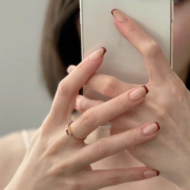 

Retro Red French White Hand-Worn Nail Fancy Nail Tip Nail Stickers Nail XS- A33