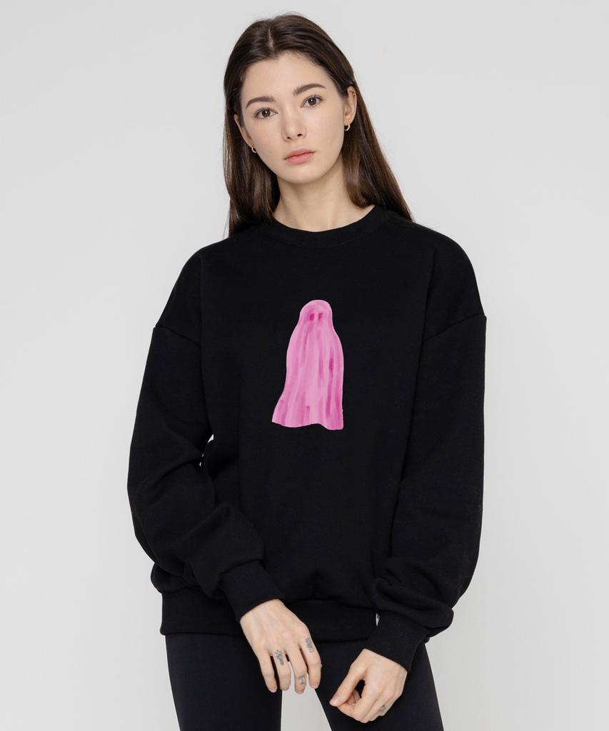 GRAVER [Unisex] Ghost Center Sweatshirt_Black/Pink Logo