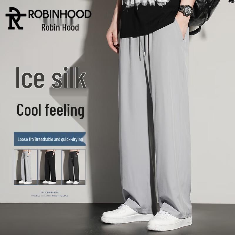 ROBINHOOD Men s Summer Ice Silk Loose Wide Leg Quick-Dry Casual Pants XL