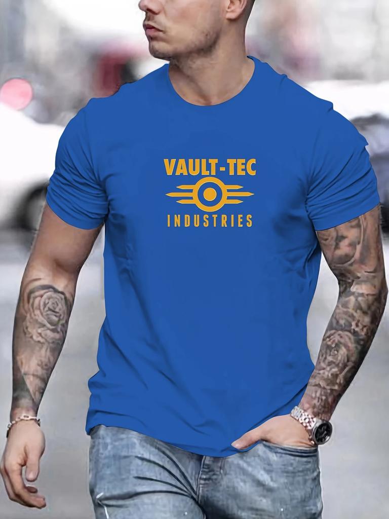 Vault Tec Industries Men's Cotton T-shirt -100% Cotton Basic Casual Round Neck T-shirt, Summer Casual Outdoor Activity Top