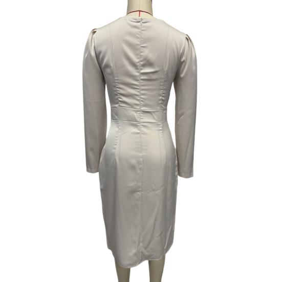 Women's V Neck Long Sleeve Satin Dress Split Ruffle Hem Wrap Midi Dress Formal Cocktail Wedding Guest Dress