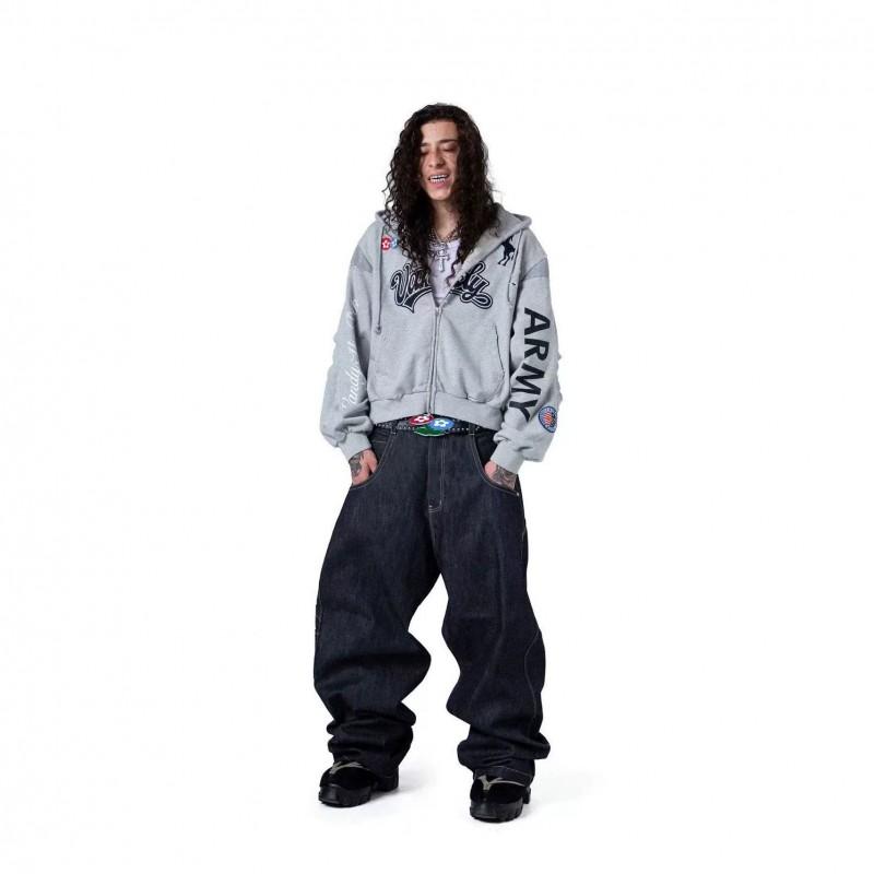 Mens Oversized Hooded Sweatshirt With Zipper Distressed Detail Cotton Blend Fall 2026 Streetwear