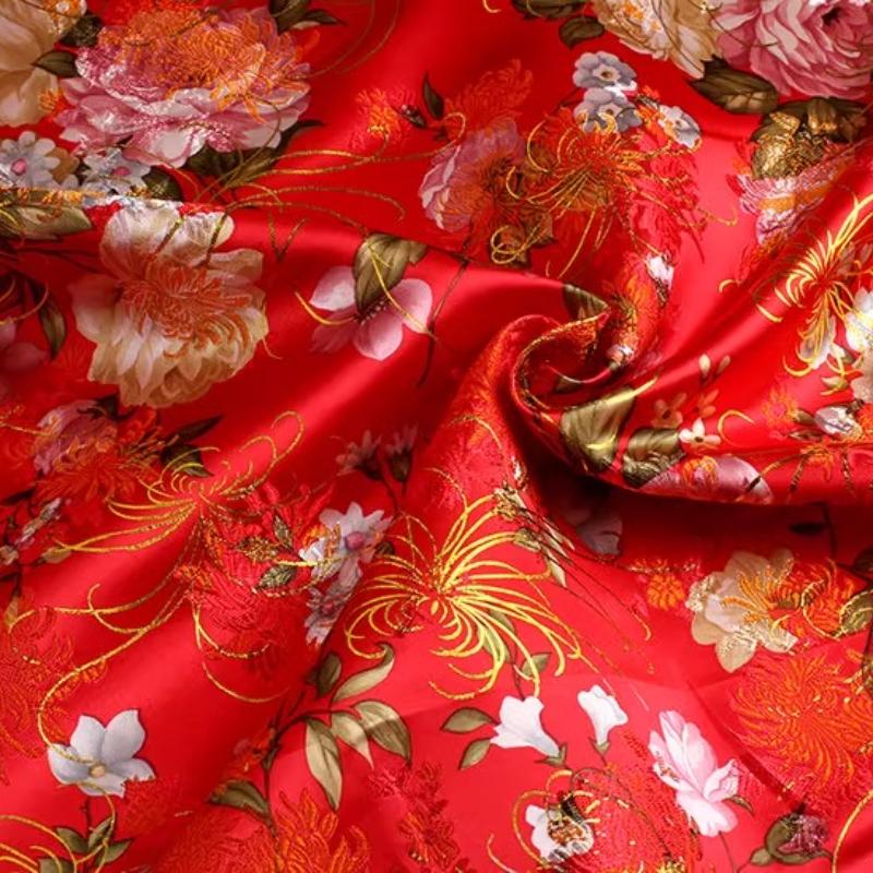 100x70cm Brocade Jacquard Silk Fabric DIY Ancient Costume Hanfu Tang Costume and Cheongsam Is Golden Thread Peony