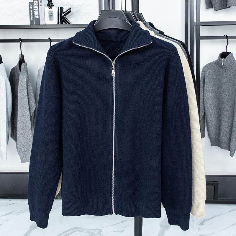 2025 Autumn/Winter Men's Thick Wool Knit Cardigan Business Casual Jacket for Middle-Aged Dads