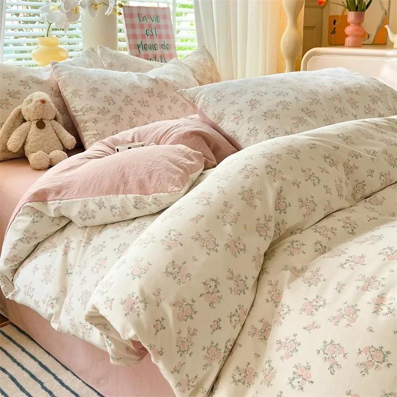 4pcs/set Plant Floral Print Set A Duvet Cover and Bed Sheet A Pair of Pillowcases Suitable for Bedroom Home Decor Bedding Sets