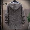 Winter Men Jacket Thickened Fleece Hooded Drawstring Zip-up Long Sleeves Sweater Coat Pockets Elastic Cuff Retro Knitted Daily Wear Outerwear Jacket