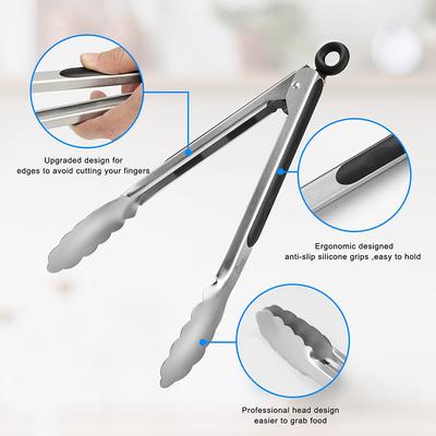 Pinzas de Cocina de Acero Inoxidable 12", Pinzas Metálicas para Alimentos con Cierre, Agarre Antideslizante