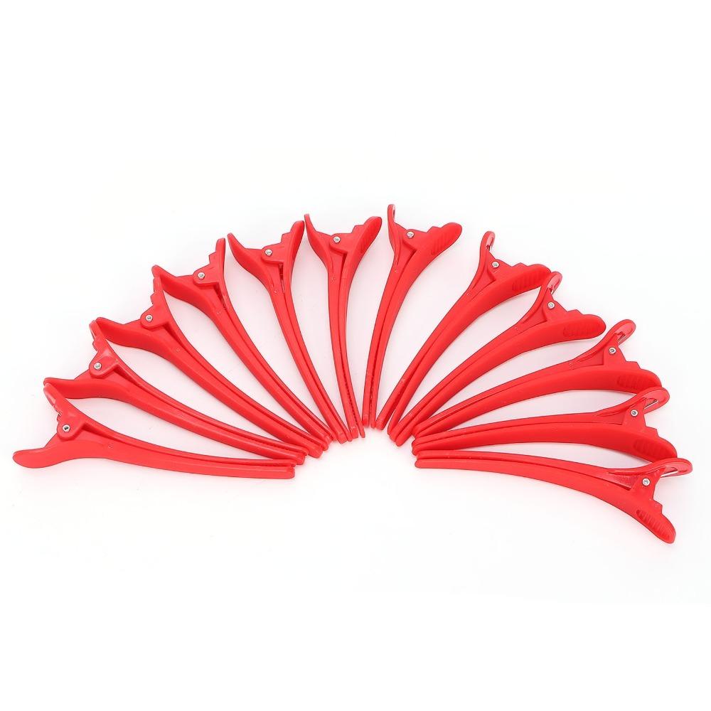 12PCS Red Color Duckbill Hair Clips Non Slip Plastic Hair Clips Salon Hair Clips For Hairdressing