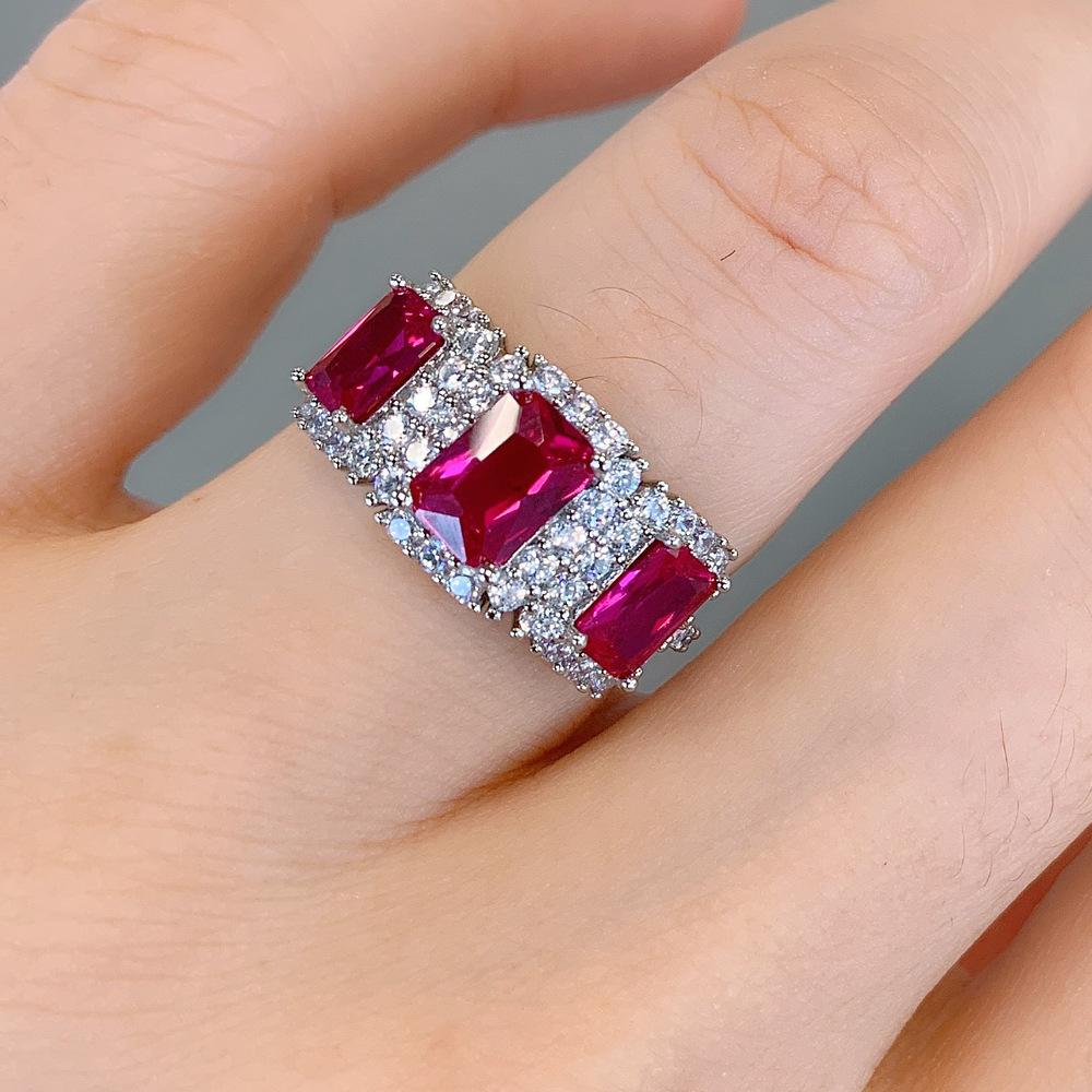 Jewelry Colored Treasure Popular Red Corundum Imitation Pigeon Blood Red Treasure Retro Ring Temperament Women'S Ring