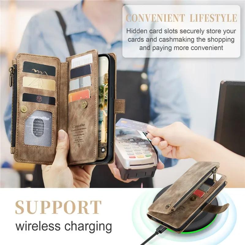 Lanyard Leather Wallet Card Phone Case For iPhone 18 Pro Max 17 Air 17E 16 Plus 16E 15 14 12 13 11 XS XR X Zip Flip Stand Cover